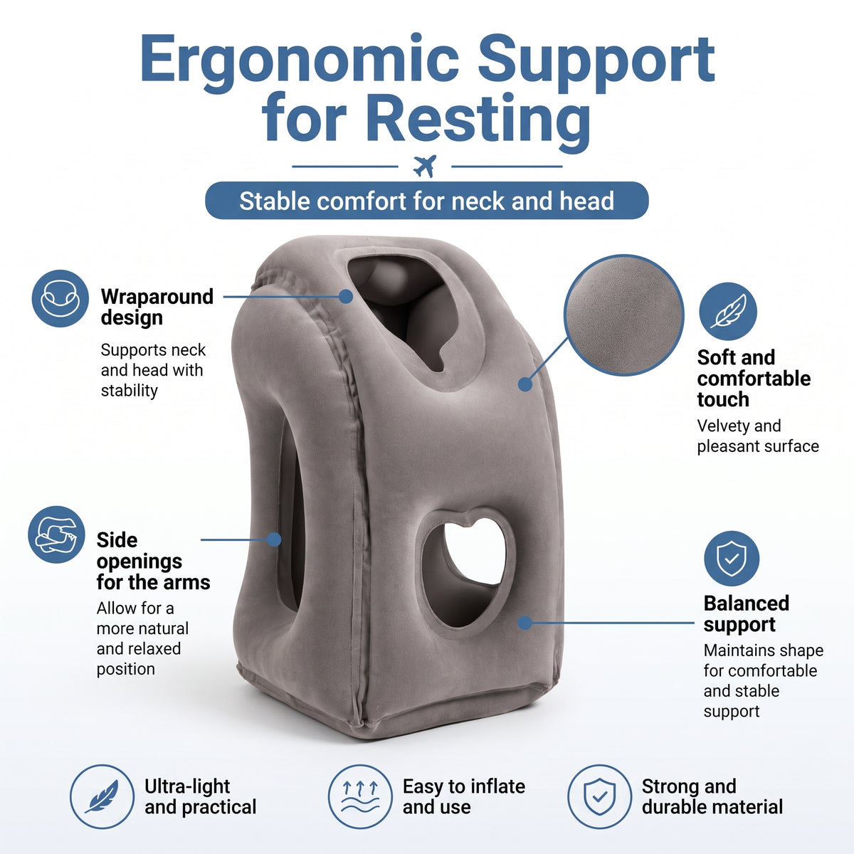 Inflatable Travel Pillow for Upright Sleep