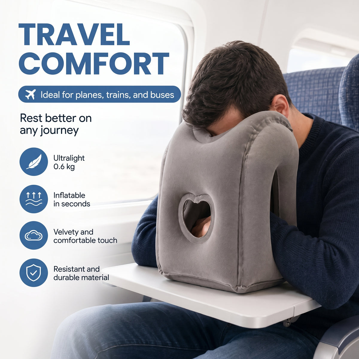 Inflatable Travel Pillow for Upright Sleep